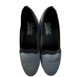 NEW Sketcher Stretch Fit Air Cooled Memory Foam Flats Size 9.5 Blue Stripe Print